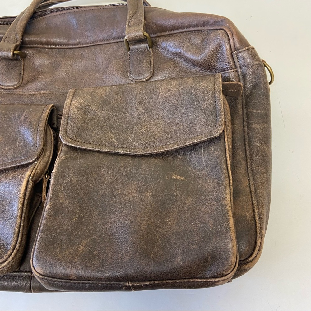 Vintage LL Bean Leather Bag Briefcase Laptop Work Business Brown Distressed - Picture 13 of 16